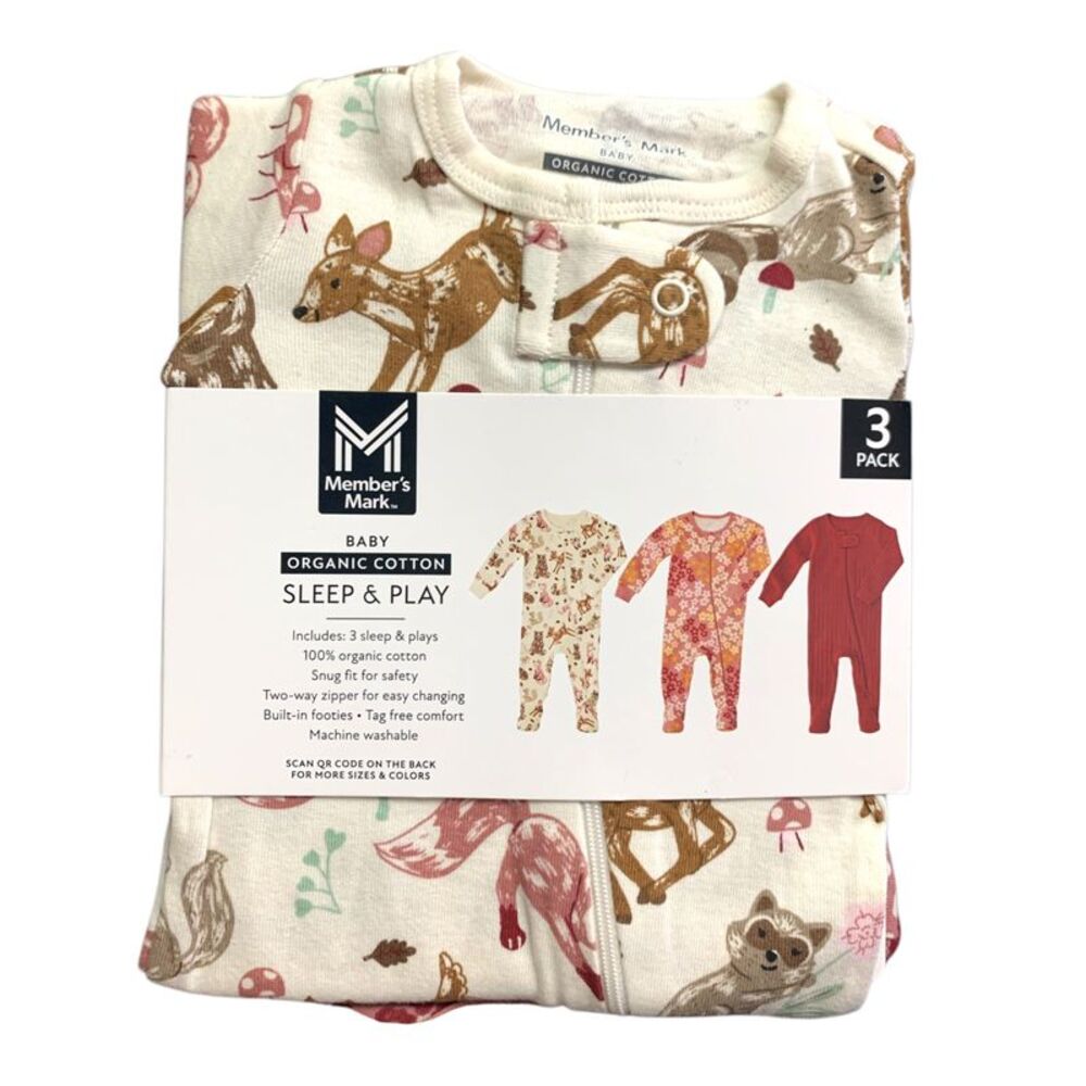Berry Floral - Member's Mark Organic Cotton Sleep and Play 3 Pack, Snug Fit with